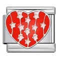 Macro detail of an Italian modular charm link featuring a vibrant red enamel heart - Red Heart Pink Star (ICJ2689)
