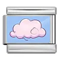 Italian charm link in stainless steel featuring a cute pink cloud on blue background - Silver Pink Cloud (ICP-YCAA0084-1)