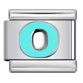 Sky blue enamel letter O Italian modular charm made of polished titanium steel. - Letter O (Y564)