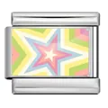 Premium stainless steel Italian charm link with colorful radiating star pattern - Silver Colorful Radiant Star (ICP-YCAA0057-1)