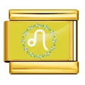 Goldener italienischer Modul-Charm-Link mit weißem Löwe-Sternzeichen und Blumenkranz - Löwe - Gelb (Goldener Rahmen)