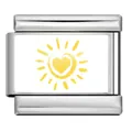 Italian charm link with yellow sun heart motif for DIY stainless steel bracelets - Silver Sun Heart (ICP-YCAA0085-1)