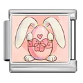 Italian modular link bracelet charm featuring a cute pink Easter egg bunny design - Silver Pink Egg Bunny Ear Style (ICP-JCAA0152-1) / Single Piece