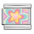 Colorful floral pattern Italian charm link in polished stainless steel for DIY modular bracelets - Silver Colorful Floral (ICP-YCAA0058-1)