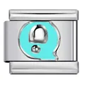 Sky blue enamel titanium steel modular link with silver letter Q charm - Letter Q (Y566)