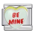 Eslabón de acero para pulsera italiana con un dije de corazón y el texto Be Mine - BE MINE Corazón (ICJ1387) / Corazón Verde Claro (ICJ1387)