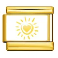 Golden Italian modular charm featuring a yellow sun heart graphic for DIY charm bracelets - Gold Sun Heart (ICP-YCAA0085-2)
