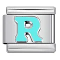 Elegant sky blue enamel letter R charm for DIY stainless steel modular Italian bracelet - Letter R (Y567)