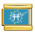 Goldener Edelstahl-Modulanhänger mit Fische-Sternzeichen auf blauem Hintergrund - Fische - Blau (Goldener Rahmen)