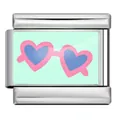 Stainless steel Italian charm link with pink heart sunglasses on mint green background - Silver Heart Glasses (ICP-YCAA0087-1)