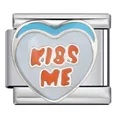 Abalorio italiano de acero inoxidable con forma de corazón y esmalte 'KISS ME' - KISS ME Corazón (ICJ1389) / KISS ME Blanco (ICJ1389)