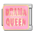 Close-up of pink enamel 'DRAMA QUEEN' stainless steel modular bracelet charm - Drama Queen Text (ICJ1589)