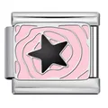 Eslabón de pulsera modular italiana de acero con esmalte rosa y estrella negra - Base Rosa Estrella Negra (ICJ2702)