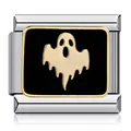 Detail of Italian modular charm with gold ghost design on black enamel background. - Black Gold Ghost Style (ICJ703)