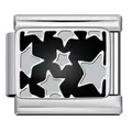 Charm modular italiano con diseño de estrellas negras para pulseras DIY de acero - Base Negra Estrella Plateada (ICJ2701)