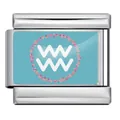 Italienisches Modularmband-Charm mit weißem Wassermann-Symbol und rosa Herzkranz - Wassermann - Hellblau (Silberner Rahmen)