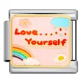 Italian link charm made of stainless steel with pink Love Yourself enamel artwork - Love Yourself Quote Style (ICJ1023) / 1 Piece