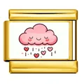 Gold stainless steel Italian modular charm featuring a smiling pink heart cloud design - Gold Smiling Cloud (ICP-YCAA0088-2)