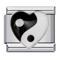 Detail van hartvormige Yin Yang bedel voor Italiaanse modulaire armband. - Zwart en Witte Yin Yang Hart (ICJ365)
