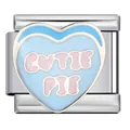 Abalorio corazón de esmalte azul con texto CUTIE PIE para pulsera modular clásica - Corazón Azul CUTIE PIE (ICJ1391)
