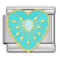 Elegant heart patterned Italian charm modular bracelet link in turquoise and gold finish - Turquoise Enamel Gold Heart (ICJ2696)