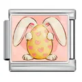 Easter bunny and heart egg Italian charm module in polished stainless steel bracelet link - Silver Bunny With Heart Egg Style (ICP-JCAA0155-1) / Single Piece