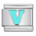 Sky blue enamel letter V titanium steel Italian modular bracelet charm link for DIY jewelry - Letter V (Y571)