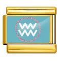 Vergoldeter Aquarius-Sternzeichen-Charm aus Titanstahl mit blauem Herz-Kranz - Wassermann - Hellblau (Goldener Rahmen)