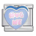 Pieza de pulsera modular de acero con diseño de corazón y texto HUG ME en rosa y azul - HUG ME Azul Claro (ICJ1392)