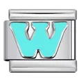 Sky blue enamel letter W charm for Italian modular bracelet in stainless steel - Letter W (Y572)