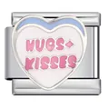 Abalorio de pulsera italiana en forma de corazón con diseño esmaltado Hugs and Kisses - HUGS KISSES Azul Blanco (ICJ1393)