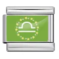 Italienischer Libra-Sternzeichen-Charm aus Edelstahl für Modularmbänder mit grünem Sterndesign - Waage - Grün (Silberner Rahmen)