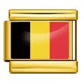 Breloque italienne en acier inoxydable doré avec le motif du drapeau de la Belgique. - Drapeau de la Belgique / Or