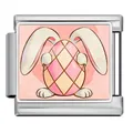 Easter bunny with checkered egg Italian charm link for DIY stainless steel bracelet - Silver Bunny Hugging Pink-Orange Plaid Egg Style (ICP-JCAA0156-1) / 5 Pieces