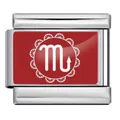 Italienisches Armband-Modul aus Edelstahl mit rotem Skorpion-Sternzeichen-Design - Scorpio - Red (Silver Frame)