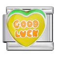 Eslabón de amuleto corazón Good Luck en esmalte amarillo y verde para pulseras italianas - GOOD LUCK Amarillo Verde (ICJ1395)