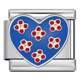 Stainless steel heart charm for Italian modular bracelet with blue enamel and floral patterns. - Blue Heart Five Flowers (ICJ2700)