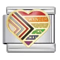 Detailopname van een Italiaanse regenboog hartbedel met de tekst Wander Your Own Way - Regenboog Inspirerend Hart (ICJ1102)