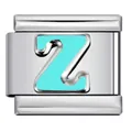 Italian charm bracelet link featuring sky blue enamel initial letter Z in titanium steel - Letter Z (Y575)