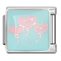 Abalorio modular de acero con esmalte azul y globos de corazón rosa I LOVE YOU para pulsera - I LOVE YOU Azul Rosa (ICJ1440)