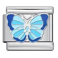 Vintage style blue enamel butterfly Italian charm link in durable stainless steel - Blue Butterfly Pattern (ICJ2692)