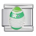 Eslabón de pulsera modular italiana de acero con dije de huevo de Pascua esmaltado - Huevo de Pascua Verde (ICJ1441)
