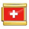 Maillon de bracelet à breloques italien en acier inoxydable doré avec drapeau suisse - Drapeau Suisse / Or