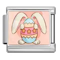 Easter bunny with egg Italian charm link for modular stainless steel bracelet - Silver Bunny Hugging Star Pattern Egg Style (ICP-JCAA0159-1) / 5 Pieces