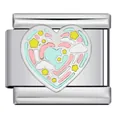 Pastel rainbow and star heart enamel charm for Italian modular stainless steel link. - Rainbow Heart on Silver Base (ICJ979)