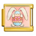 Gold-plated stainless steel Italian modular bracelet charm with Easter bunny and egg design - Gold Bunny Hugging Star Pattern Egg Style (ICP-JCAA0159-2) / 5 Pieces