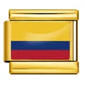 Breloque italienne en acier inoxydable doré avec motif drapeau de la Colombie - Drapeau de la Colombie / Or