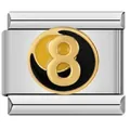 Premium 8-ball design Italian modular charm in durable stainless steel with gold-tone rim - Black Gold 8-Ball Style (ICJ692)
