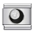 High-quality titanium steel Italian charm bracelet link featuring a black 8-ball design - Black 8 Billiard Style (ICJ691)