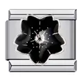 Black flower Italian charm link in polished stainless steel for DIY bracelets - Black Base Cherry Blossom Style (ICJ327)
